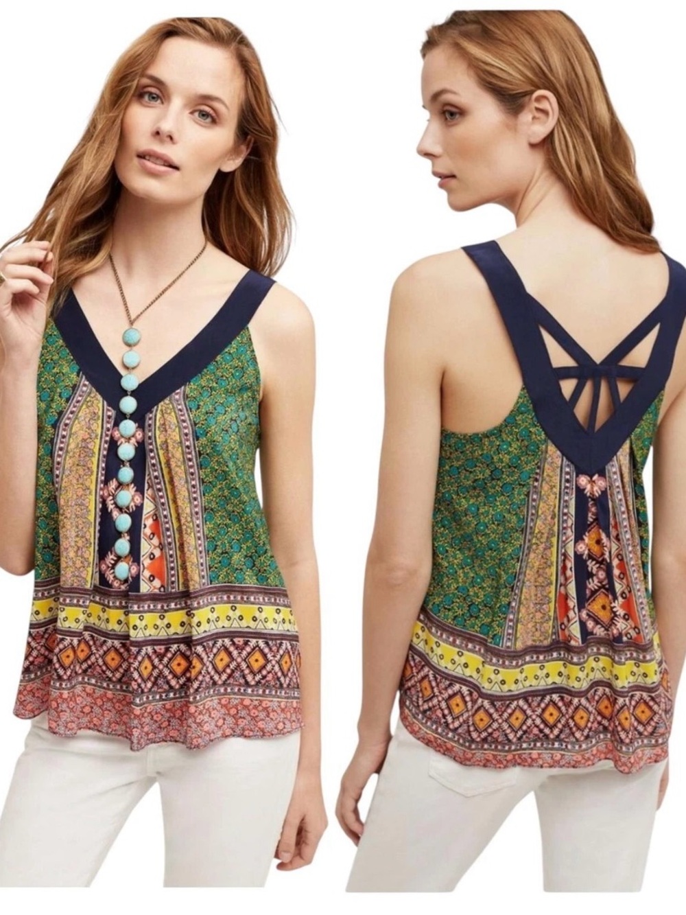 Anthropologie • Maeve 100% Silk Scarf Print Sapelo Tank || Size 8